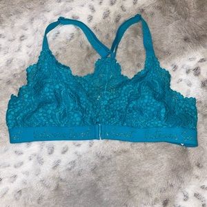 PINK Lace Bralette Turquoise / Blue Size Medium Front Closure